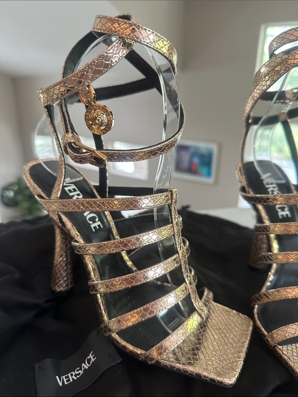 New VERSACE metallic gold strappy heels 36 6